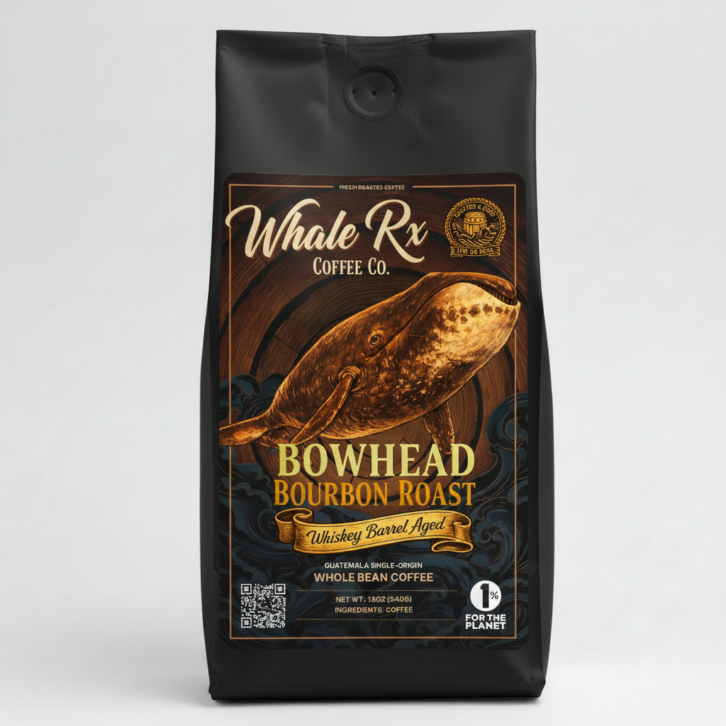 Bowhead Bourbon Roast Black Bag Mockup - Front Facing